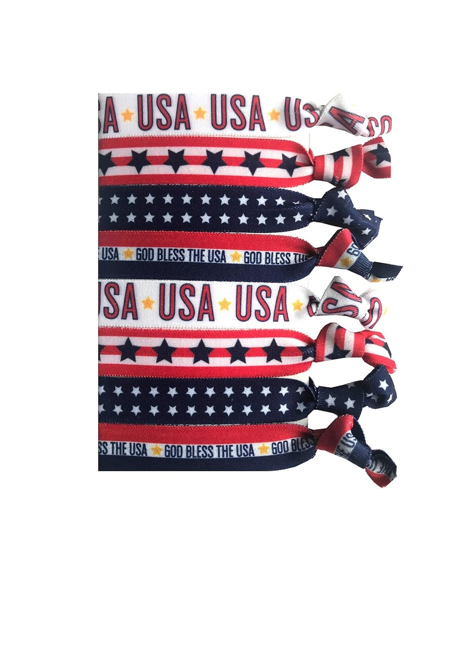 Sportigift 8 Piece Red White and Blue Patriotic Hair Elastic Set  Hair Accessories USA Hair Ties Gift American Flag Accessory Stars  Stripes 4th of July Independence Day  Land of the Free  Made in USA 