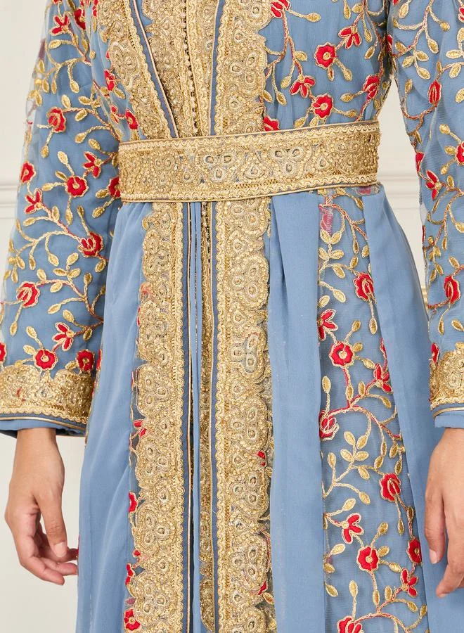مكسيم كريشن Embroidered Ball Gown Belted Kaftan by Styli