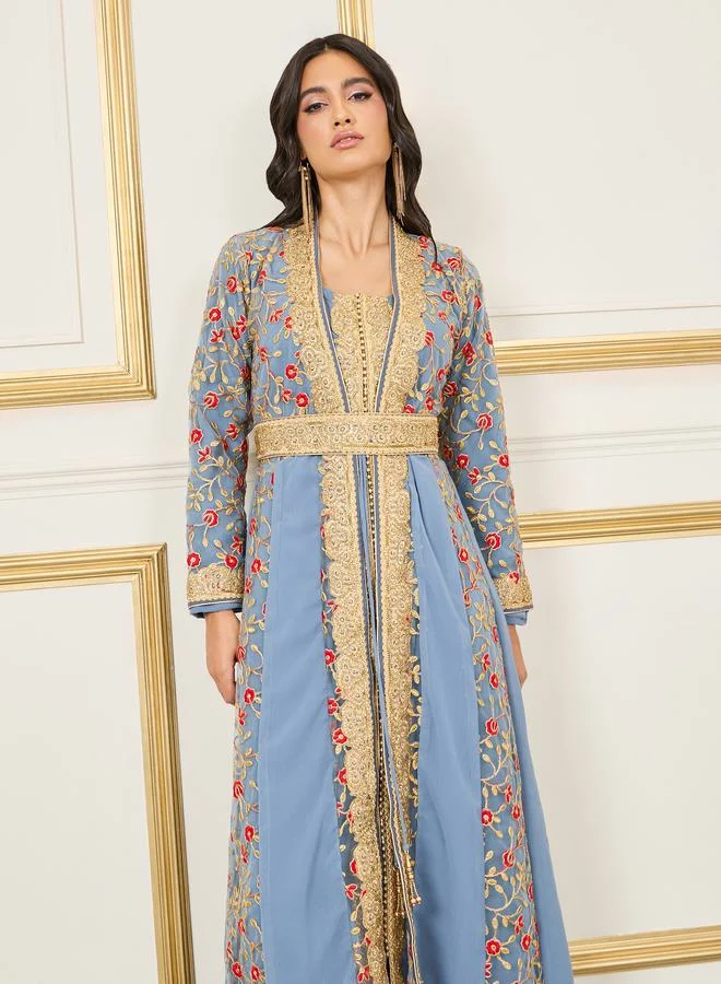 مكسيم كريشن Embroidered Ball Gown Belted Kaftan by Styli
