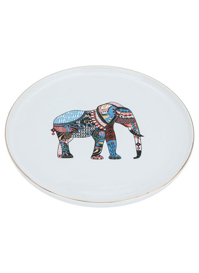 Alsaif Porcelain Serving Plate Round 23 Cm Elephant Pattern White  - Image 1