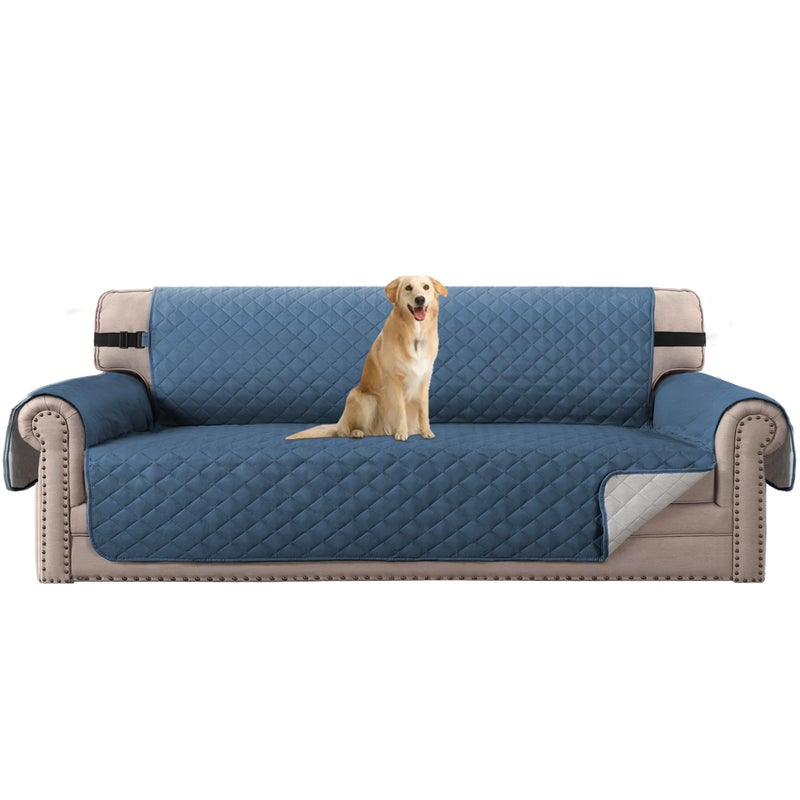 H.VERSAILTEX HVERSAILTEX Sofa Slipcover Reversible Sofa Cover Seat Width Up to 78 Water Resistant Couch Cover with Elastic Strap Quilted Furniture Protector for PetsOversized Sofa Dark BlueBeige