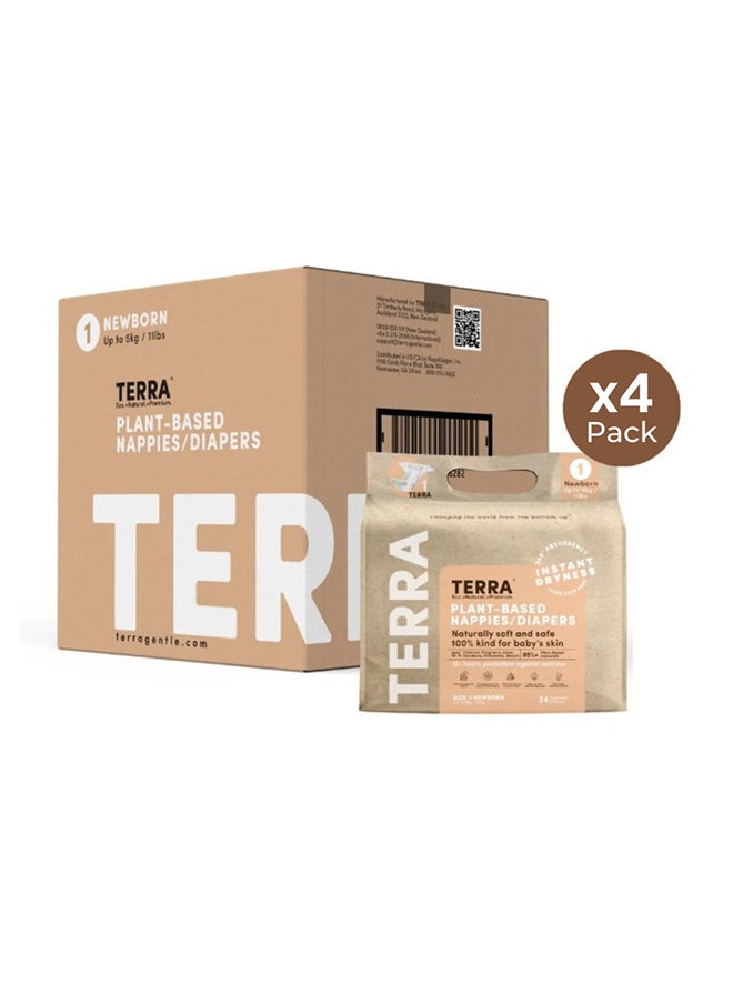 Terra Pack Of 4 Size 1 Newborn Diapers: 85% Plant-Based Diapers, Ultra-Soft And Chemical-Free For Sensitive Skin, Superior Absorbency For Day Or Night Time Diapers, 3D Leak Guards, 100% Biodegradable Bamboo Fibre, Designed For Newborns Up To 11 lb 5kg , 0 To 2 Month, 24 Count  - Image 1