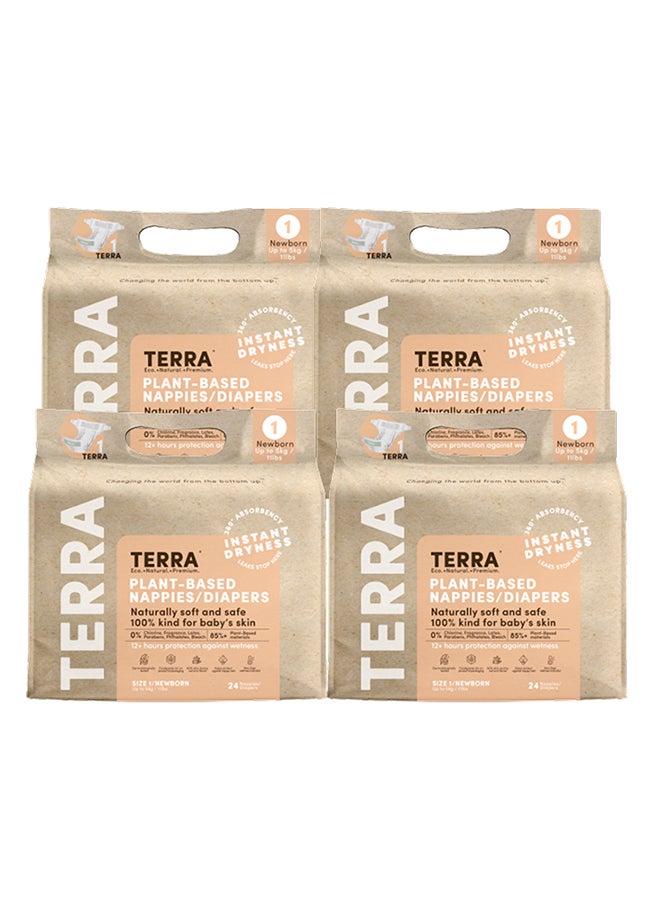 Terra Pack Of 4 Size 1 Newborn Diapers: 85% Plant-Based Diapers, Ultra-Soft And Chemical-Free For Sensitive Skin, Superior Absorbency For Day Or Night Time Diapers, 3D Leak Guards, 100% Biodegradable Bamboo Fibre, Designed For Newborns Up To 11 lb 5kg , 0 To 2 Month, 24 Count  - Image 2