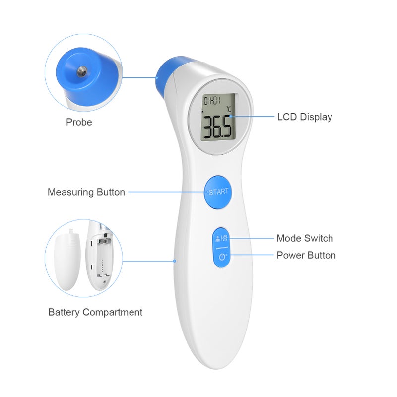 Non-Contact Thermometer White & Blue: High Precision Infrared Sensor - 10 Reading Memory, LCD Display With Smart Icons for Home, Family Daily Health Monitoring - Image 5