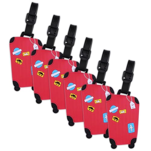Birthday Popper 6 Pcs Trolley Bag Theme Pink Luggage Tags as Birthday Return Gifts for Boys Fun Colorful Tags for Kids School Bags with Name Label - Image 1