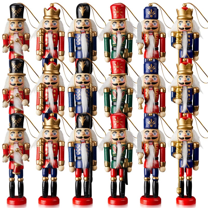 Aoriher 24 Pcs Christmas Nutcracker Ornament Small Wooden Soldier Hanging Decorations Nutcracker Figure Christmas Ornament for Xmas Tree Decoration Figure
