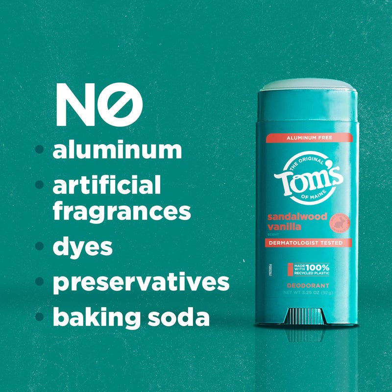 Tom's of Maine Tomâ€™s of Maine Sandalwood Vanilla Aluminum Free Natural Deodorant For Women & Men | Goes on Clear | Odor & Wetness Protection | Naturally Derived and Moisture-Locking Ingredients | 3.25 oz (2 Pack) - Image 4