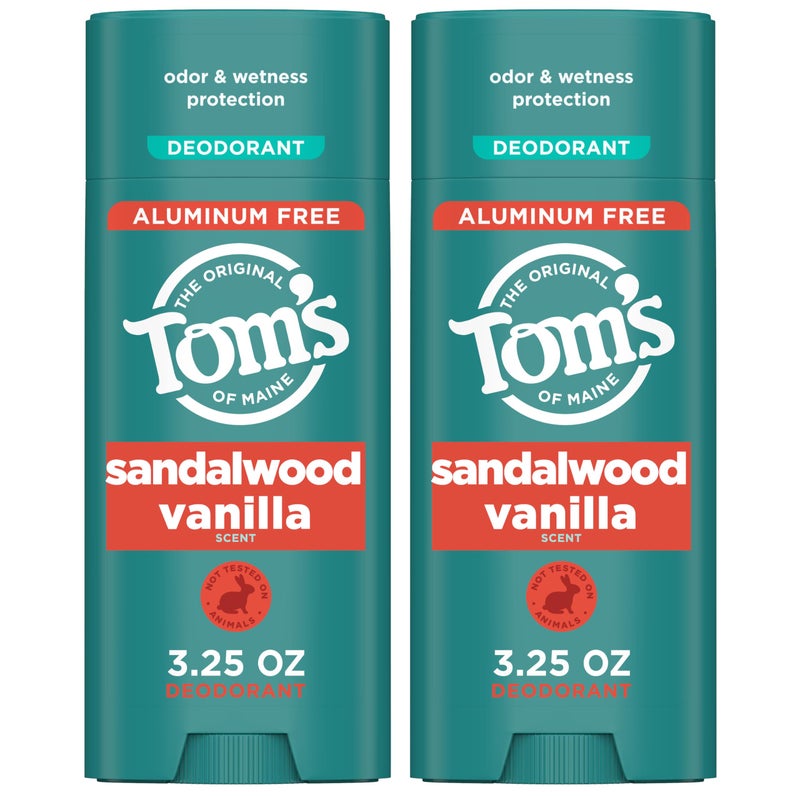 Tom's of Maine Tomâ€™s of Maine Sandalwood Vanilla Aluminum Free Natural Deodorant For Women & Men | Goes on Clear | Odor & Wetness Protection | Naturally Derived and Moisture-Locking Ingredients | 3.25 oz (2 Pack) - Image 1