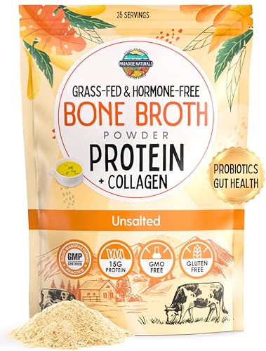 Paradise Naturals 100% Grass-Fed Natural Beef Bone Broth Powder + Active Probiotics, Collagen, 15g Protein, Non-GMO, Low Sodium, Gut Health, Paleo, Keto, Gluten-Free, for Healthy Skin, Hair, Joints - Image 1