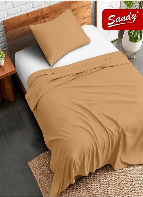 Sandy Premium Hotel Quality Flat Sheet and Pillow Case, Bed Sheet 2 Pieces Set, Soft & Breathable and Cooling, Extra Twin Size 243 x 167 cm, Camel
