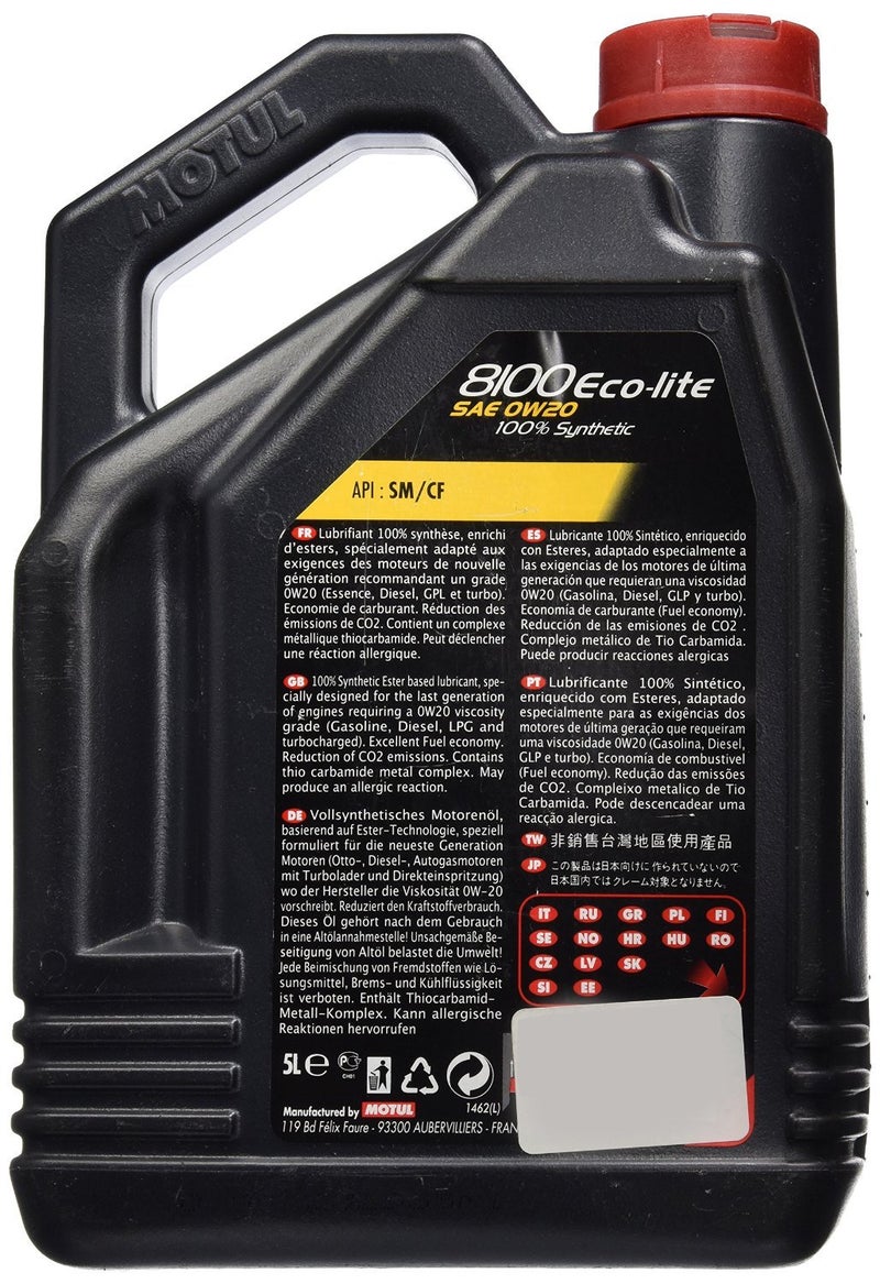 Motul 8100 Eco-lite 0W20 5L (Pack of 4) - Image 2