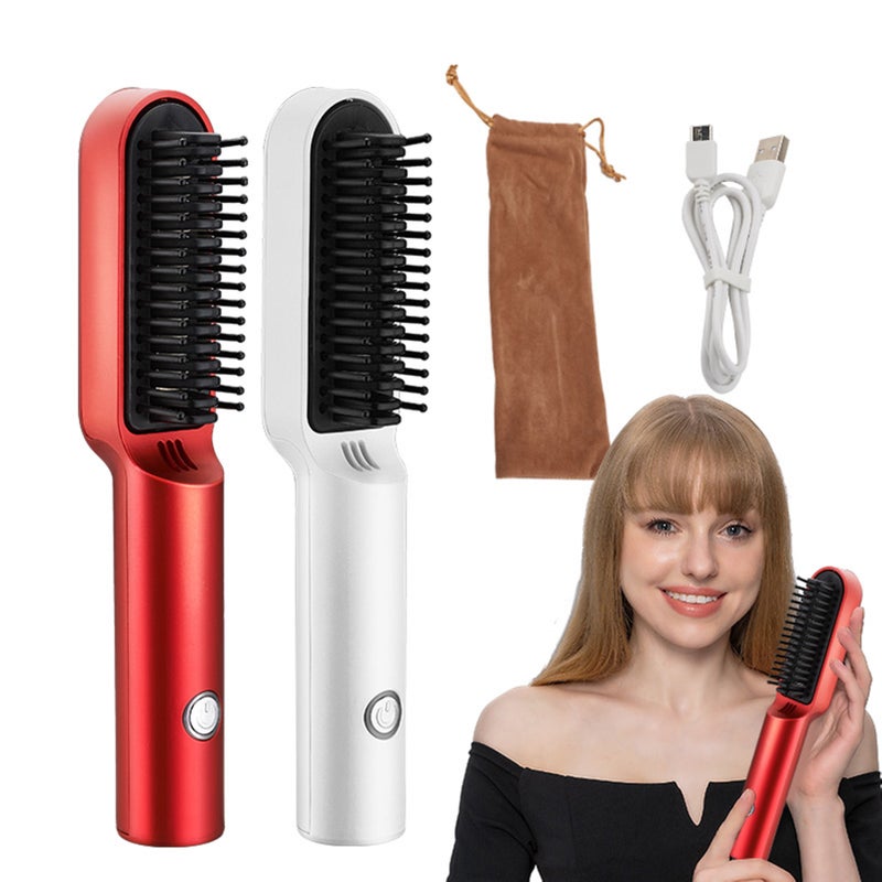 USB Cordless Hair Straightener Comb Ceramic Hair Straightener Brush Travel Portable Chargeable Hair Curler - Image 2
