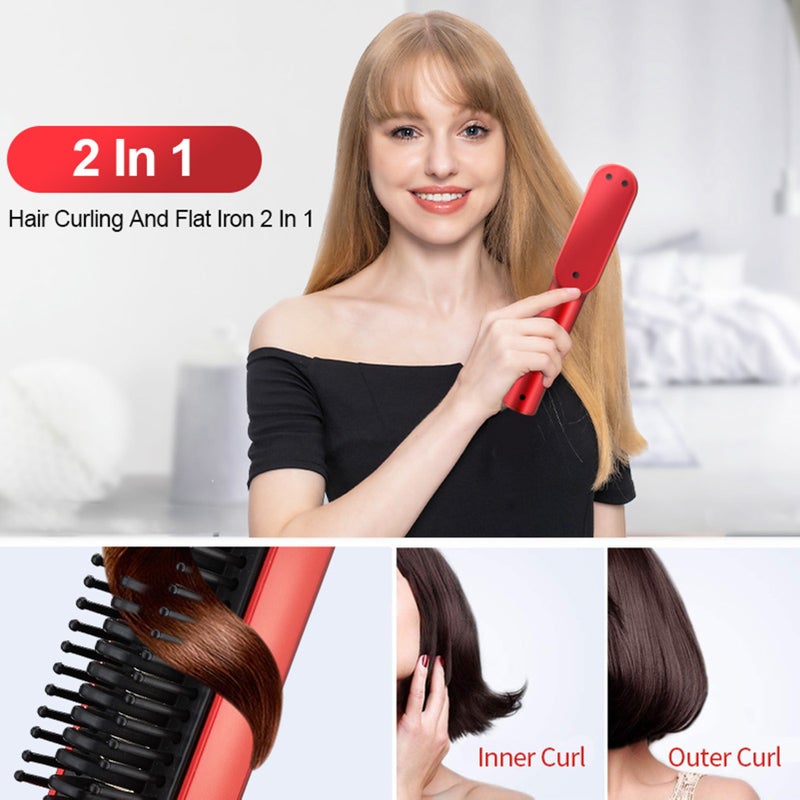 USB Cordless Hair Straightener Comb Ceramic Hair Straightener Brush Travel Portable Chargeable Hair Curler - Image 3