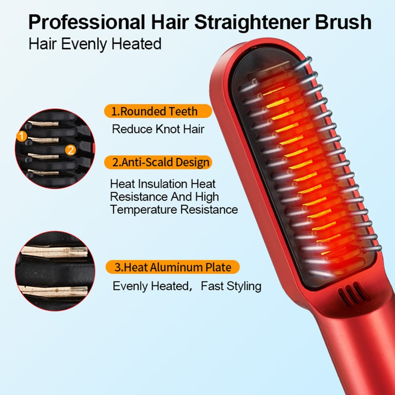 USB Cordless Hair Straightener Comb Ceramic Hair Straightener Brush Travel Portable Chargeable Hair Curler - Image 4