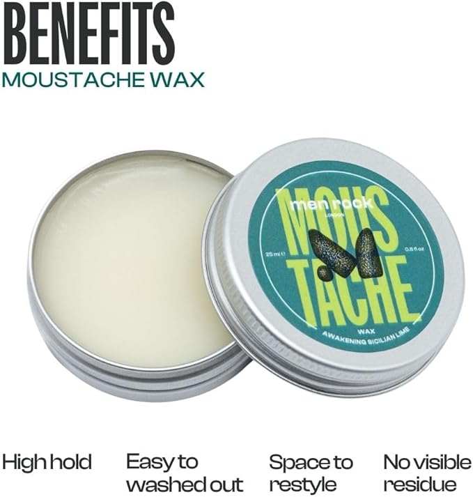 Men Rock Oak Moss Moustache Wax 25ml Soothing Formula with Argan Oil Perfect for Shaping Styling Taming Promotes Soft Hair Growth - Image 2