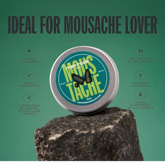Men Rock Oak Moss Moustache Wax 25ml Soothing Formula with Argan Oil Perfect for Shaping Styling Taming Promotes Soft Hair Growth - Image 5