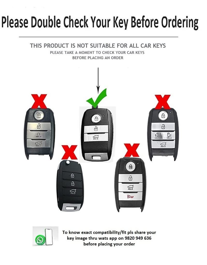 JVCV® Premium Soft TPU Leather Pattern Key Cover Compatible with Kia Seltos Sonet Carens 3 Button Push Start Car Key (Silver Black) - Image 2