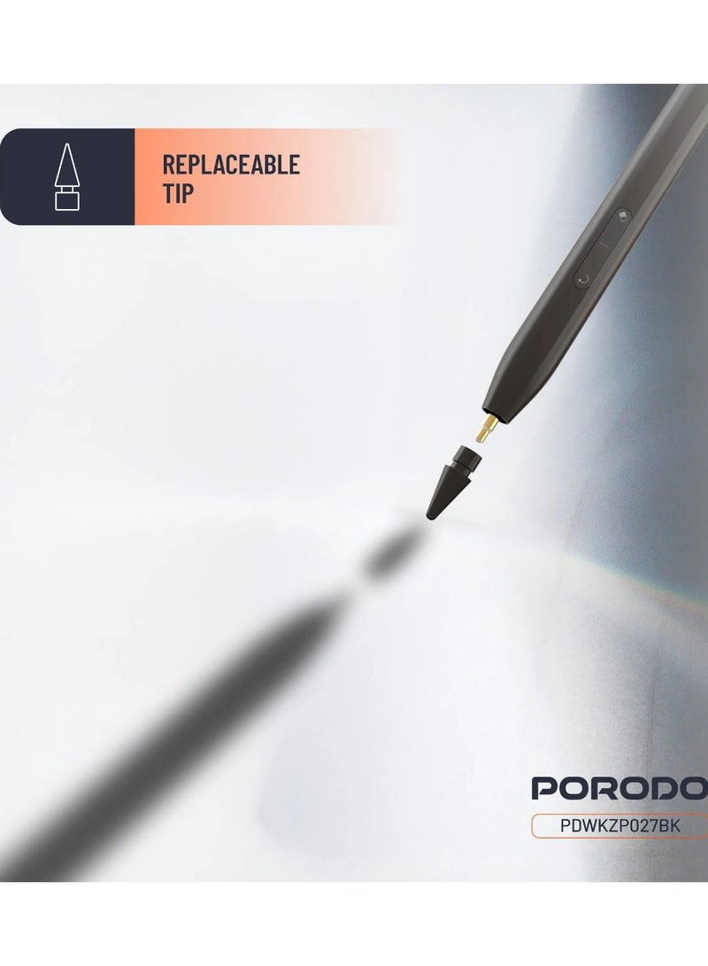 porodo Magnetic Pen for iPad Compatible with 2018-2024 Models / Smooth Moving / Tilt Sensitivity / Digital Pen / Smart Pen with 130mAh Battery - Black - Image 3