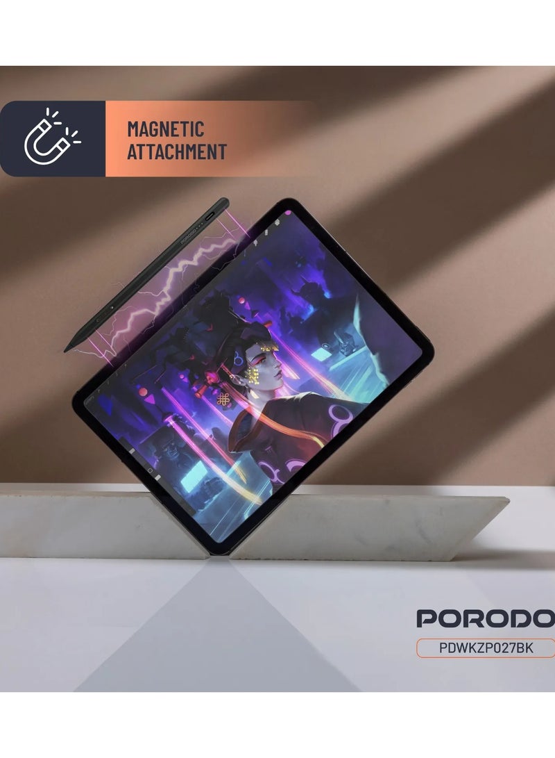 porodo Magnetic Pen for iPad Compatible with 2018-2024 Models / Smooth Moving / Tilt Sensitivity / Digital Pen / Smart Pen with 130mAh Battery - Black - Image 2