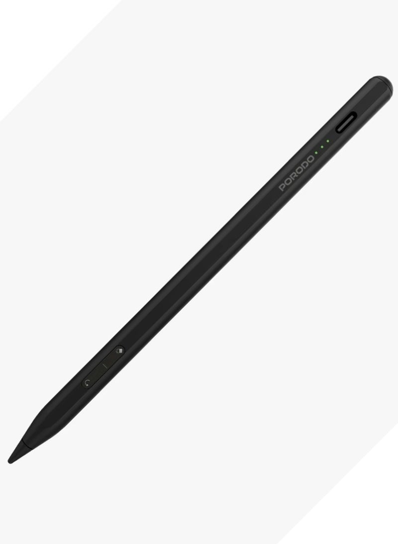 porodo Magnetic Pen for iPad Compatible with 2018-2024 Models / Smooth Moving / Tilt Sensitivity / Digital Pen / Smart Pen with 130mAh Battery - Black - Image 1