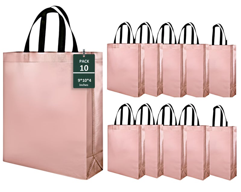 ekysa dekor Rose Gold Metallic Bags with Handles (Pack of 5) - 9x10x4 Inches, Reusable Non-woven Laminated Eco-Friendly Glossy Tote Bags for Wedding/Party Return Gift, Festive Hamper (Water-Resistant) - Image 1