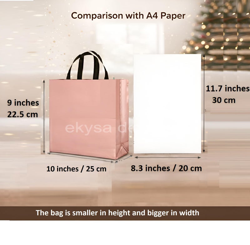 ekysa dekor Rose Gold Metallic Bags with Handles (Pack of 5) - 9x10x4 Inches, Reusable Non-woven Laminated Eco-Friendly Glossy Tote Bags for Wedding/Party Return Gift, Festive Hamper (Water-Resistant) - Image 2