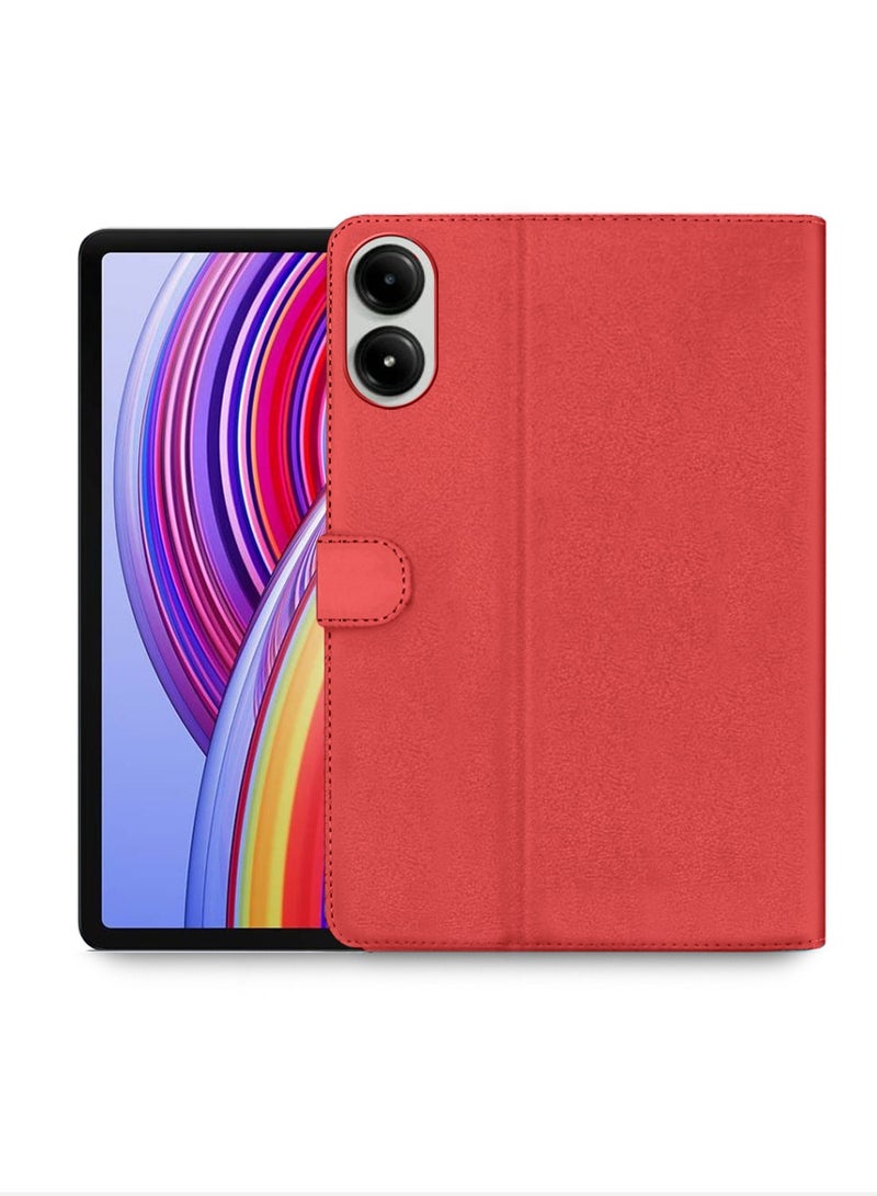 اوميكر جراب Xiaomi Redmi Pad Pro 5G 2024 مقاس 12.1 بوصة من جلد البولي يوريثان بإغلاق مغناطيسي - أحمر - Image 1