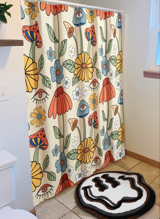 Estmy Happy Face Cute Bath Mat 2ft Trippy Round Bathroom Rugs White/Black Non Slip Washable, Groovy Funky Aesthetic Hippie Boho Funny Cool Plush Bathroom Mat Shower Floor Rug - Image 3