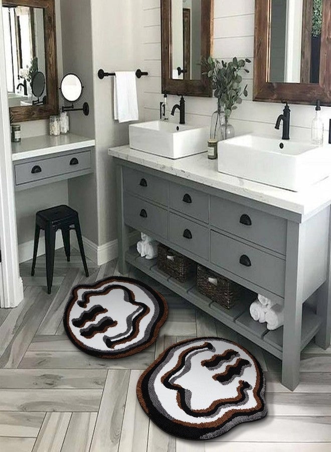 Estmy Happy Face Cute Bath Mat 2ft Trippy Round Bathroom Rugs White/Black Non Slip Washable, Groovy Funky Aesthetic Hippie Boho Funny Cool Plush Bathroom Mat Shower Floor Rug - Image 2