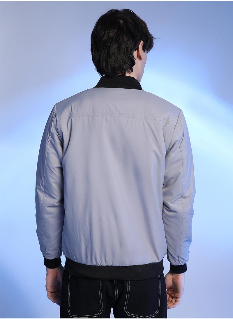 كامبوس سوترا Men's Light Grey Zip-Front Puffer Jacket With Contrast Detail  - Image 3