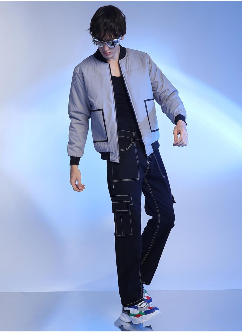 كامبوس سوترا Men's Light Grey Zip-Front Puffer Jacket With Contrast Detail  - Image 5