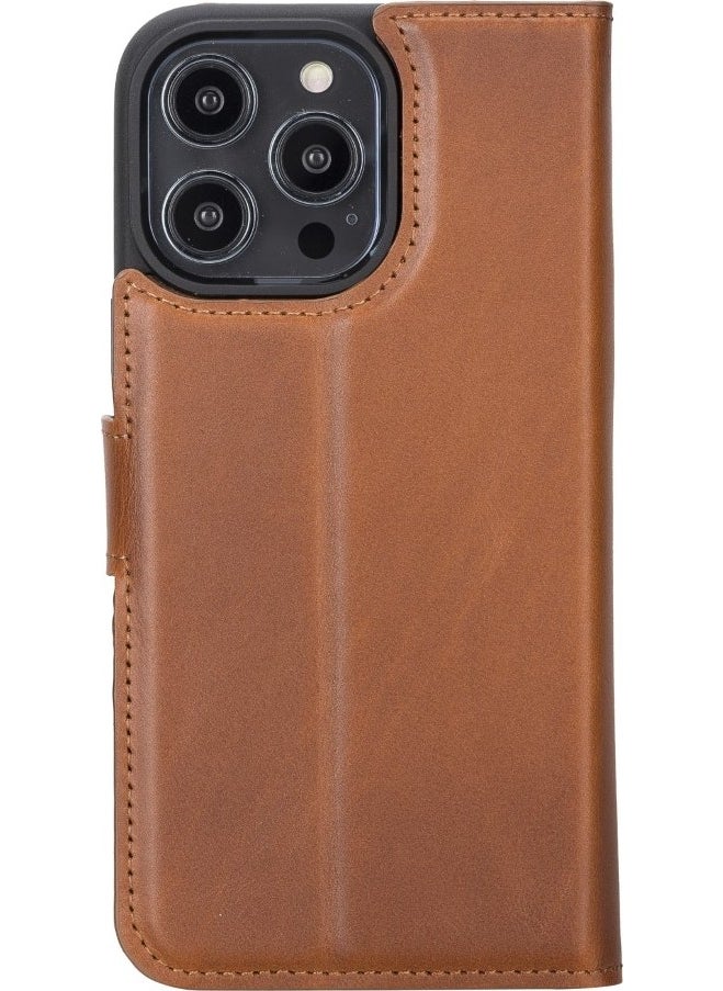 PLM - Apple iPhone 14 Pro Max Compatible Leather Wallet Case Mwwn RST2EF Taba - Image 1