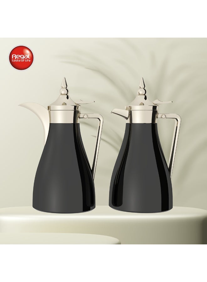 ريجال من Ripple – طقم ترمس قهوة وشاي عربي مزدوج الجدار (1.0 لتر + 1.0 لتر) | جسم ستانلس ستيل وبطانة زجاجية | عزل حراري مزدوج - Image 1