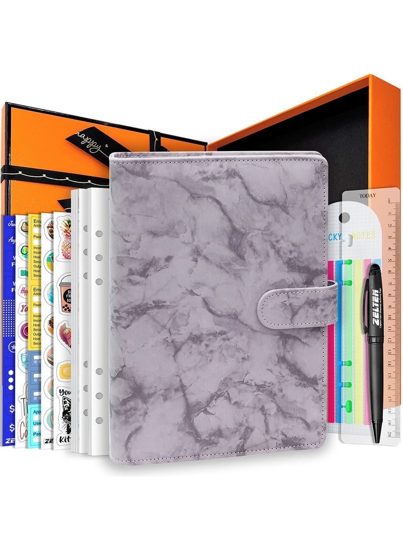 Zelten PU Leather Personal Notebook Planner with 67 Pages Loose-Leaf Papers 6 Holes Ring Binder Pen Holder Magnetic Buckle  (Gray Marble) - Image 2