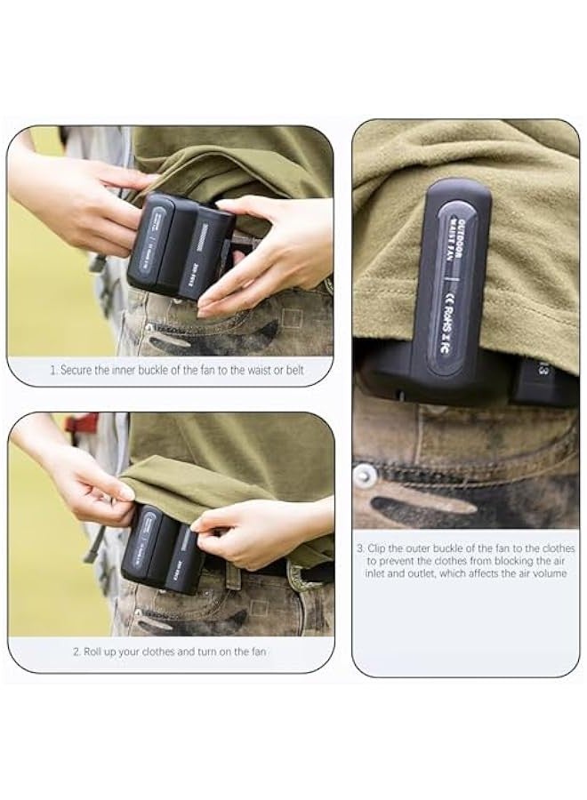 Mini Waist Fan Portable Cooling Fan,3 Speeds Strong Airflow Wearable Personal Clip Fan, Under Shirt Fan USB Rechargeable Belt Clip Fan for Outdoor Works, Farm, Hiking, Camping (black, 1pcs) - Image 4