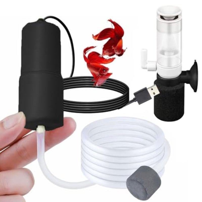 USB Mini Aquarium Air Pump with Sponge Filter and Air Stone, Quiet Portable Oxygen Pump for Shrimp, Nano Fish Tanks, Travel Use, Battery-Free USB Air Pump for Small Fish Tank Accessories PA152-1 - Image 1