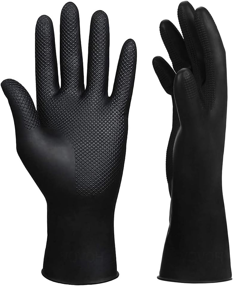 Hair Dye Gloves, Black Reusable Rubber Gloves, Professional Hair Coloring Accessories for Hair Salon Hair Dyeing,2Pcs