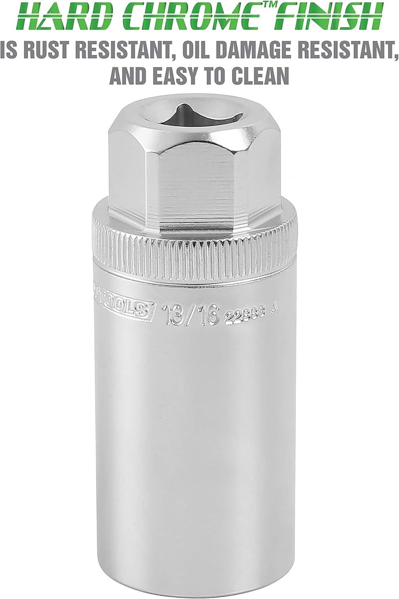 OEMTOOLS 22883 13/16" Magnetic Spark Plug Socket, 3/8" Drive, 2.5" Deep, Alloy Steel, Strong Magnet Holds Plug Securely, For Vintage and Modern Passenger Vehicles - Image 3
