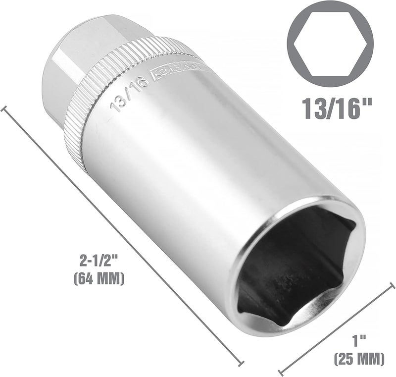 OEMTOOLS 22883 13/16" Magnetic Spark Plug Socket, 3/8" Drive, 2.5" Deep, Alloy Steel, Strong Magnet Holds Plug Securely, For Vintage and Modern Passenger Vehicles - Image 2
