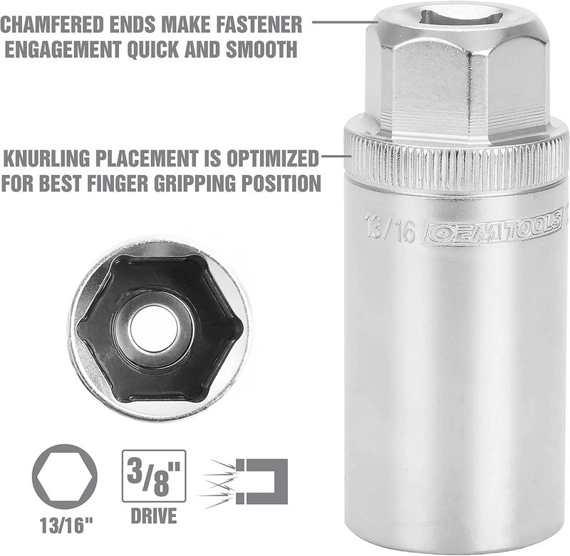 OEMTOOLS 22883 13/16" Magnetic Spark Plug Socket, 3/8" Drive, 2.5" Deep, Alloy Steel, Strong Magnet Holds Plug Securely, For Vintage and Modern Passenger Vehicles - Image 4
