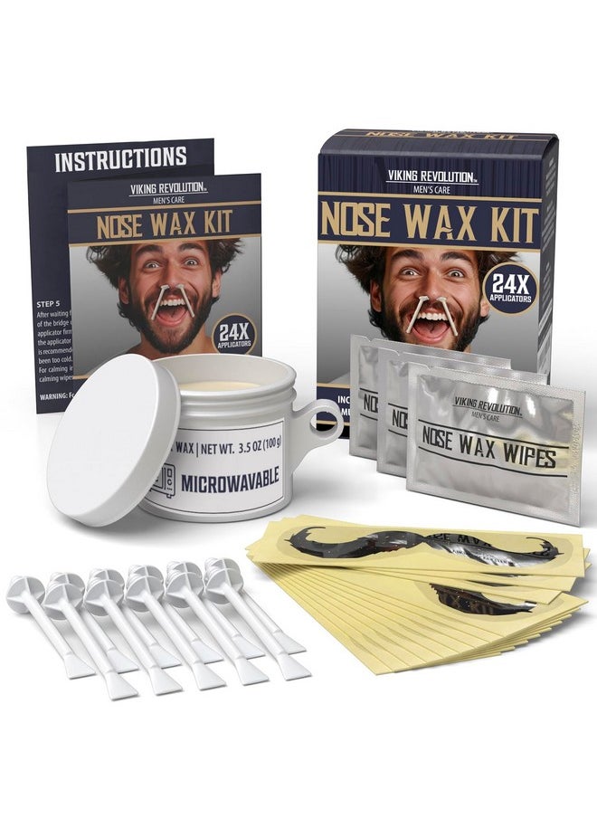 Viking Revolution Viking Revolution Nose Hair Waxing Kit for Men - Quick Nose Wax Kit Men with 24 Nose Wax Sticks - Nose Hair Wax Kit Includes Mustache Sticker Guard and Post-Wax Calming Wipes with Aloe Vera (3.5 oz)  - Image 1
