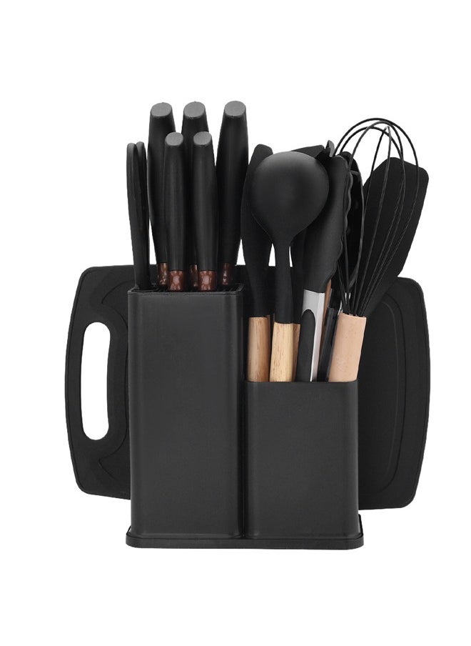 ATM - 19 Pieces Cooking Utensils Set, Kitchen Knife Set, Includes Tongs, Spoon, Spatula and Turner, Heat Resistant, Food Grade, Silicone and Wooden Handles, Non Stick Kitchen Knife Sets and Cutlery - Image 1