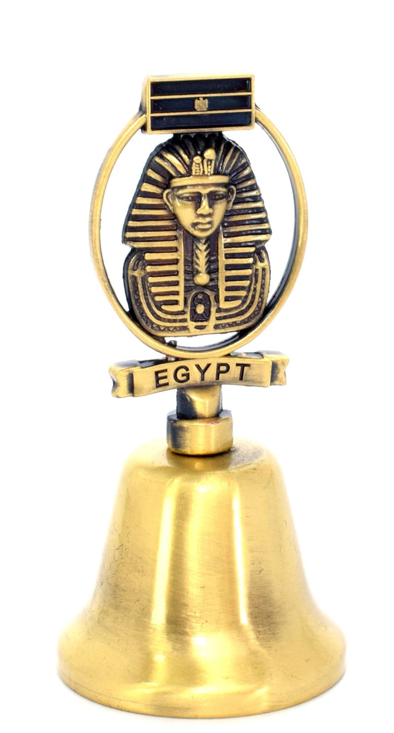 immatgar pharaonic Egyptian Metal Call Bell Hand Bell Egyptian souvenirs gifts (Phraonic Shape 1, Burnt Yellow) (Tutankhamun2 - Burnt Yellow)