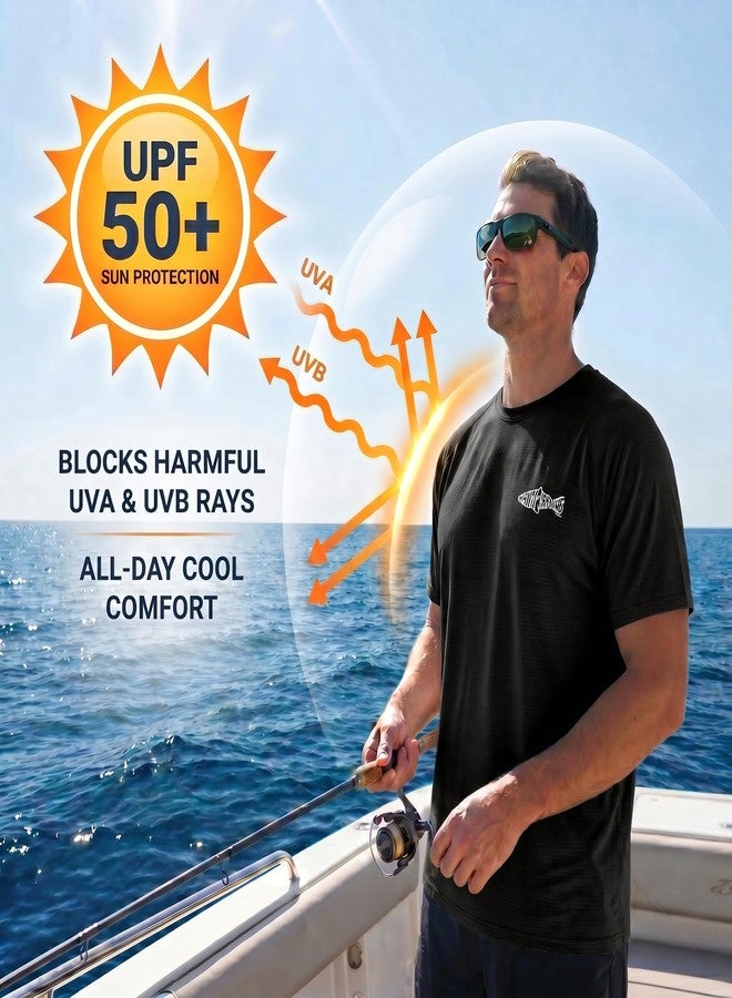 Riverruns Fishing Shirt for Men Short Sleeve UPF 50+ Sun Protection Swim T-Shirt Rash Guard Water Beach Tee (Black,XL) - Image 3