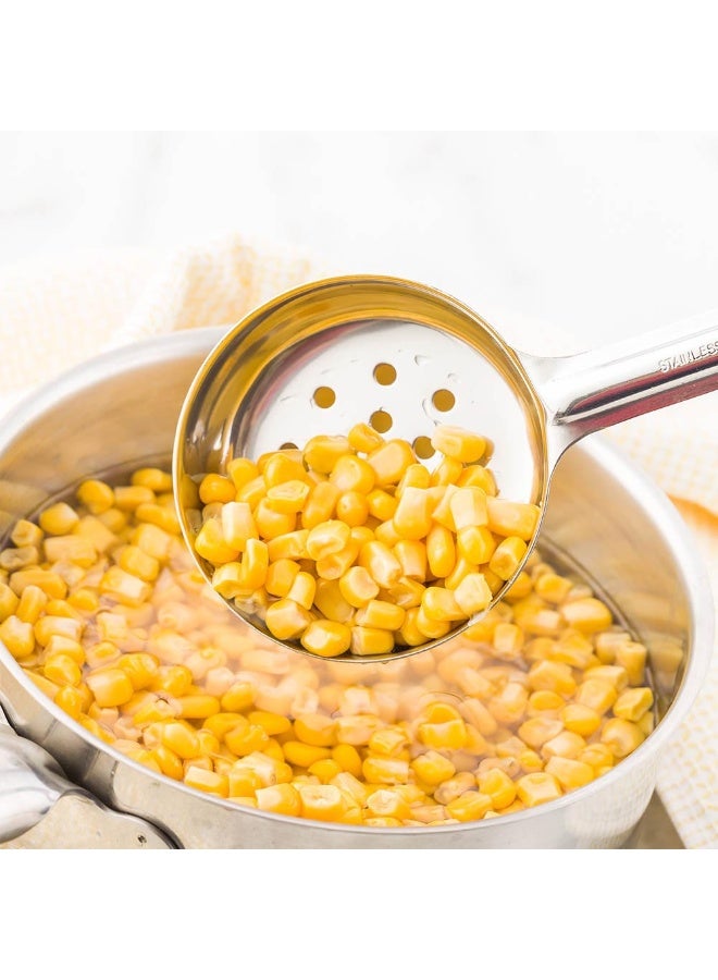 Restaurantware Met Lux 4 Ounce Portion Ladle, 1 Perforated Portion Serving Spoon - Green Handle, Dishwashable, Stainless Steel Slotted Serving Utensil, Multipurpose, For Serving Pasta - Image 3