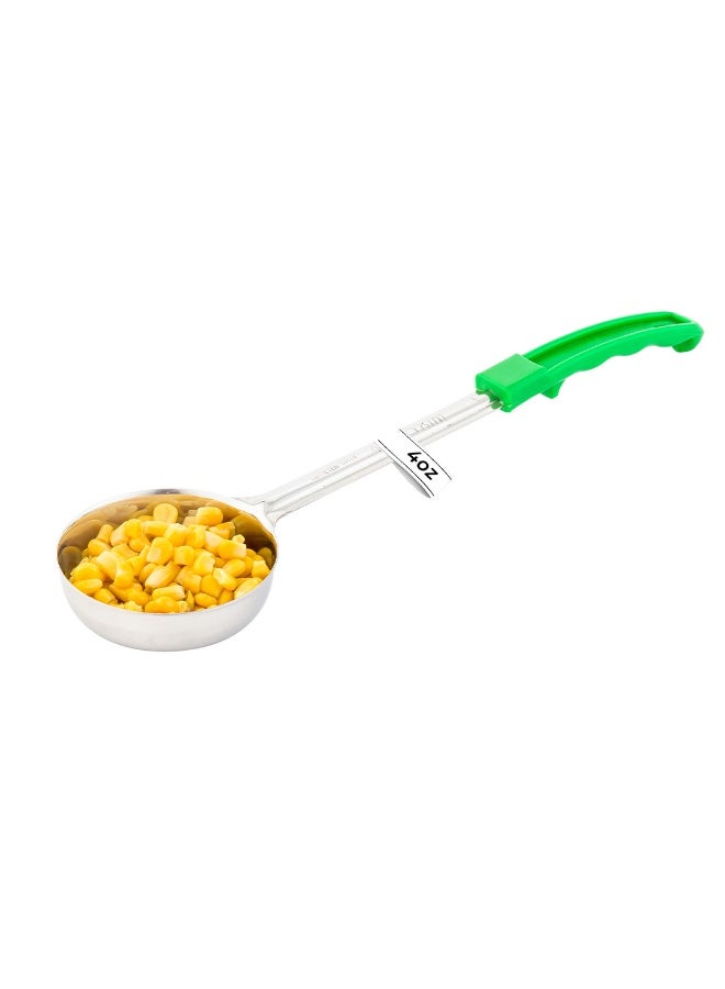 Restaurantware Met Lux 4 Ounce Portion Ladle, 1 Perforated Portion Serving Spoon - Green Handle, Dishwashable, Stainless Steel Slotted Serving Utensil, Multipurpose, For Serving Pasta - Image 2