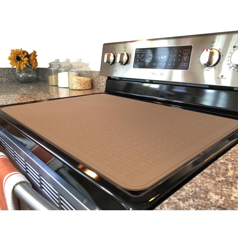 YUHFERA Stove Top Cover for Electric Stove - Silicone Stove Mat for Glass Top, Glass Cooktop Protector, XL Dish Drying Mats For Kitchen,Oven Covers for Electric Stove (Caramel,28 x 20) - Image 1