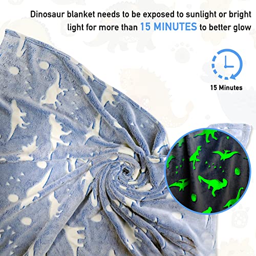 TEHALK Dinosaur Blanket for Boys Girls Glow in The Dark Blankets for Boys Soft Fleece Blankets for Kids Personalized Baby Blanket for Boys Cute Toddler Blankets for Boys Unique Dinosaur Gifts 40"x60" - Image 3