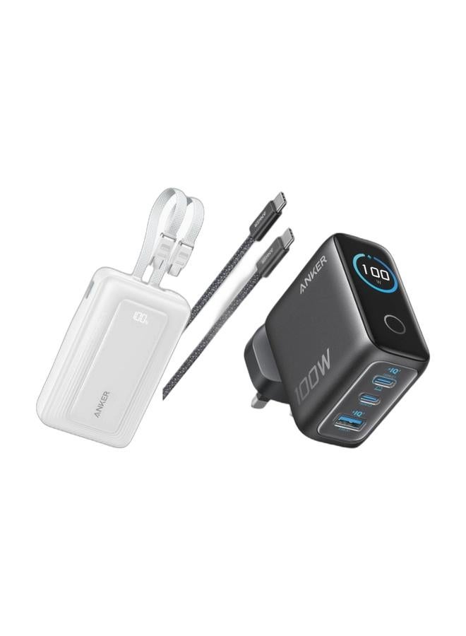 Anker Zolo Power Bank, 45W Max Fast Charging, 20,000mAh Battery Pack with Dual Built-in USB-C Cables, 1 USB-C&A Port, for iPhone 17/16 Series, Samsung, MacBook, iPad, and More & Anker Charger, 100W Max USB C Charger, 3-Port GaN and Ultra-Compact Wall Adapter, Smart Display and Touch Control, For MacBook, iPad, iPhone 17/16/15 Series, and More Bundle - Image 1