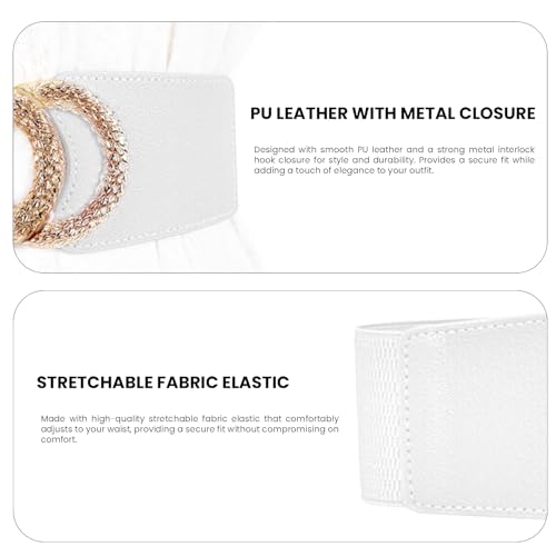REDHORNS Fabric Elastic Waist Belt for Women Dresses Double Ring Design Stretchy Wide Belt for Ladies Saree - Free Size (LD137J, White) - Image 4